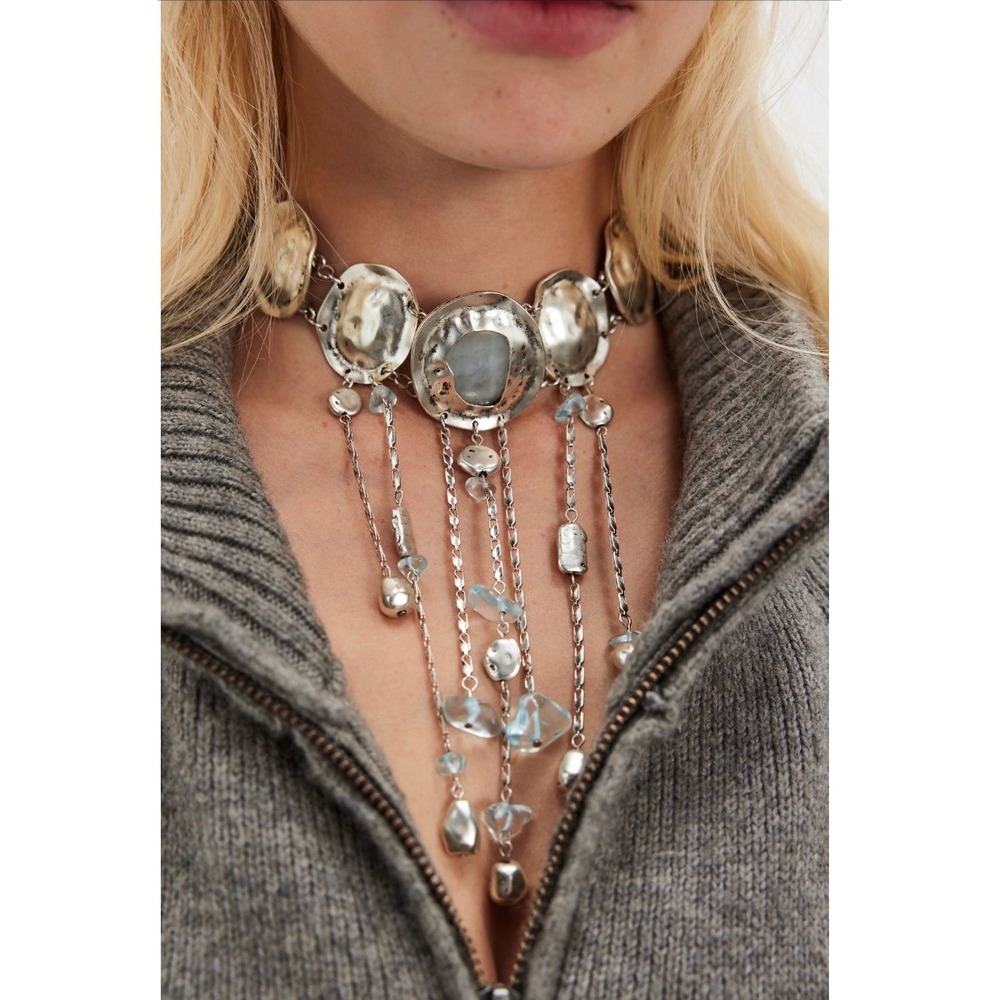 Free People Speak Up Statement Layer Necklace silver blue new NWOT boho
Western